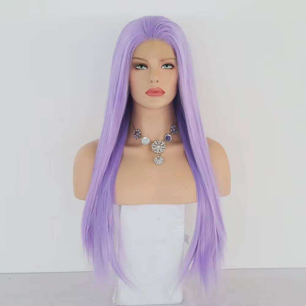 Purple Synthetic Front Natural Hairline Glueless Wigs For Women Cosplay Part Lace Wig Straight Hair