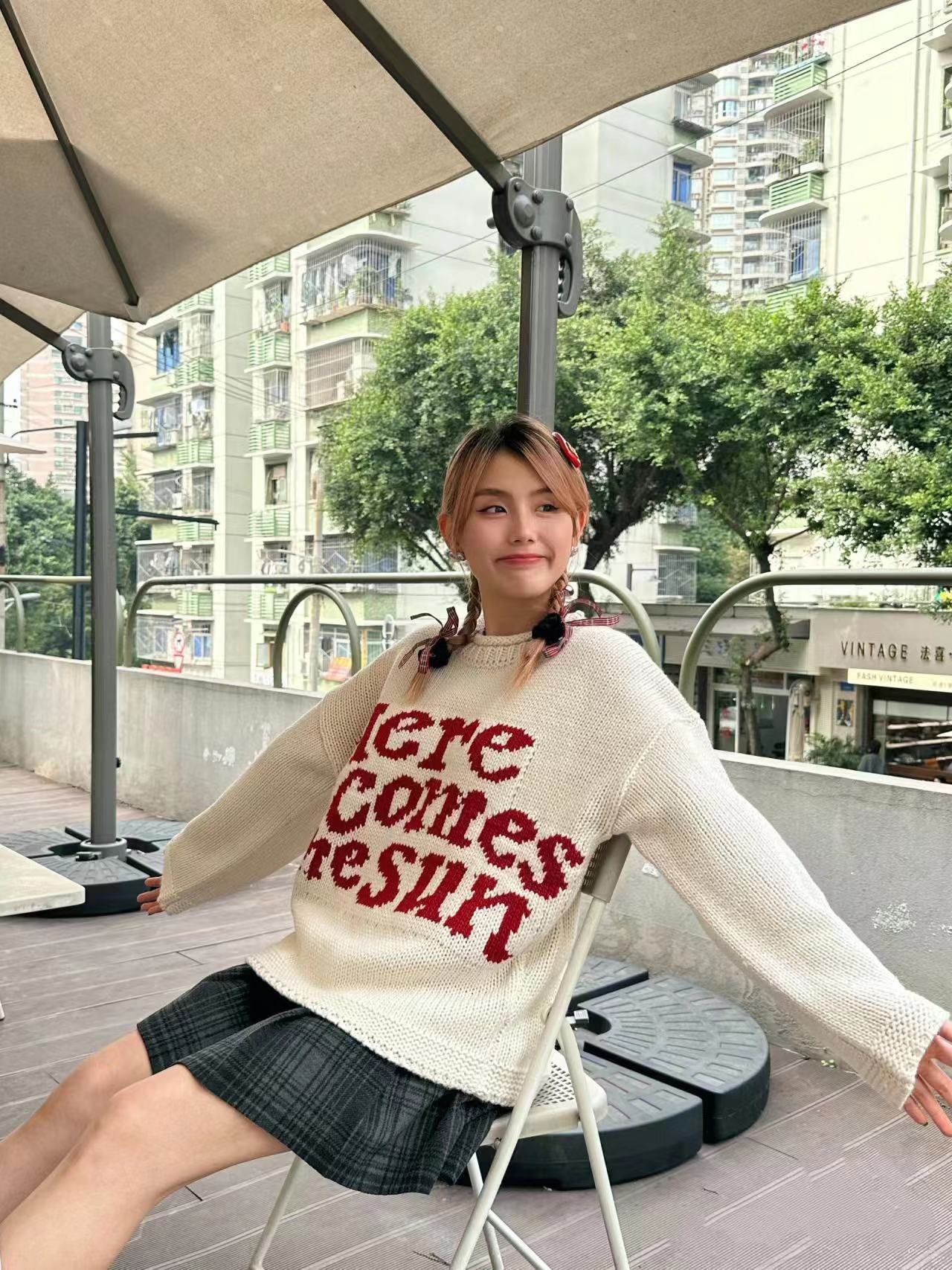 Orihara graphic printing Y2k knitted sweater hip-hop retro long sleeved fashionable punk streetwear Grunge Gothic Knitt Pullover 241014