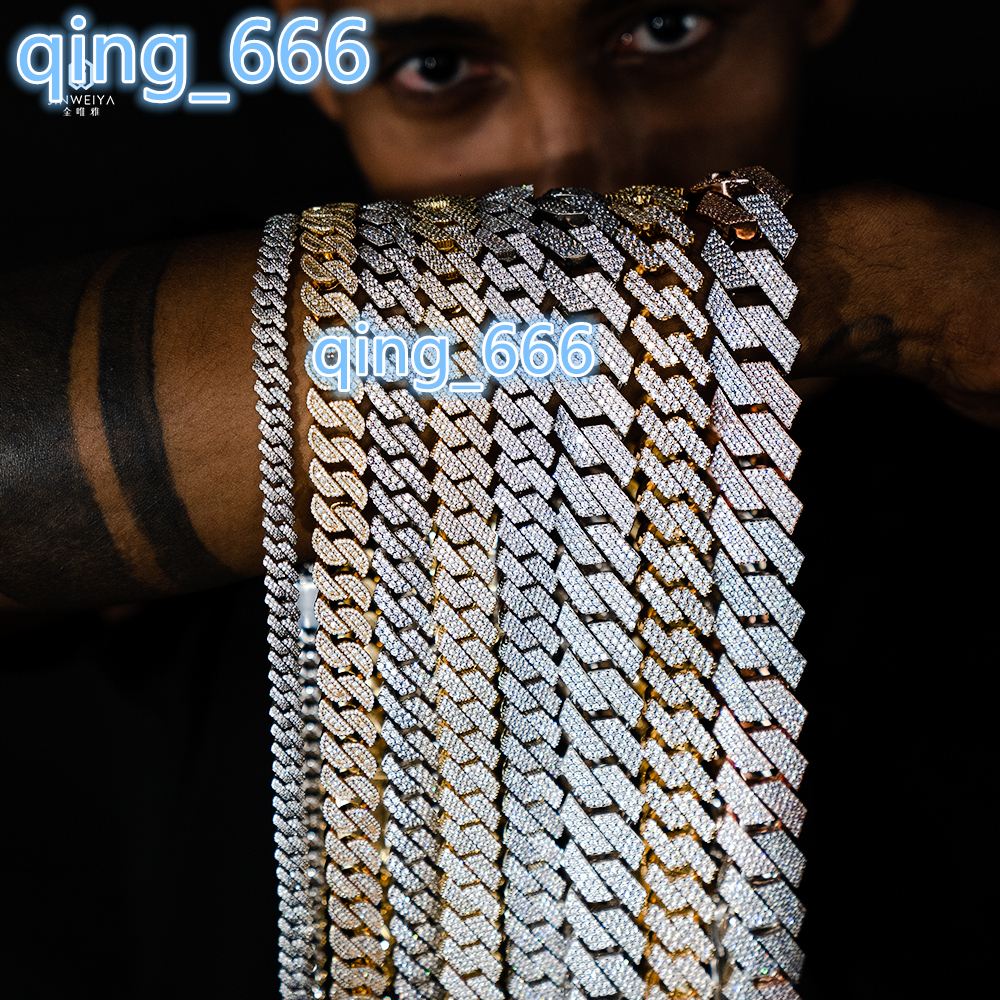VVS Moissanite Men Necklace Custom 18MM 16MM 13MM Gold Plated Zircon Copper Silver Diamond Iced Out Cuban Link Chain