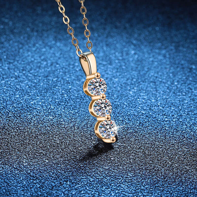 S925 Pure S925ier Pendant S925imple Korean S925tyle Row Dia 90 PointS925 D Color MoiS925S925anite Necklace c07