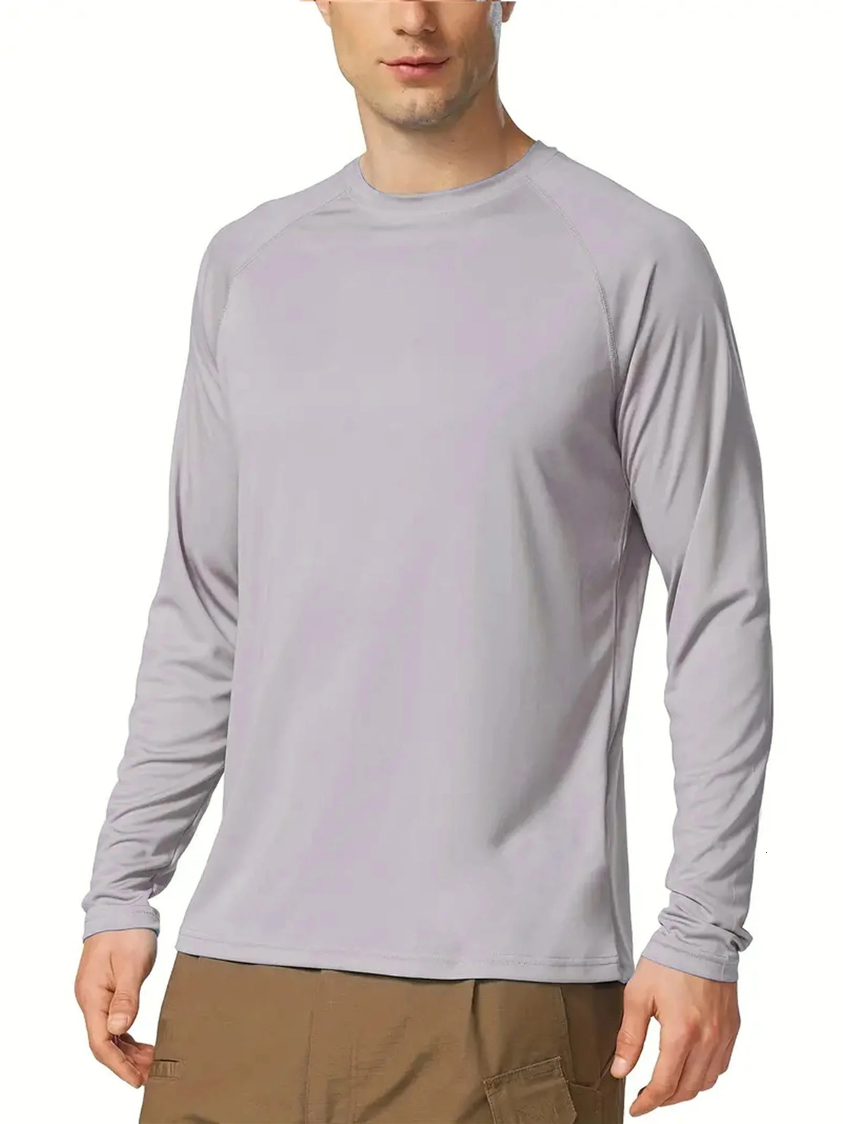 Plus Size Mens Solid T-shirt Fashion Casual Long Sleeve Tees UV Sun Protection Tops For Outdoorworkout Mens Clothing 250704