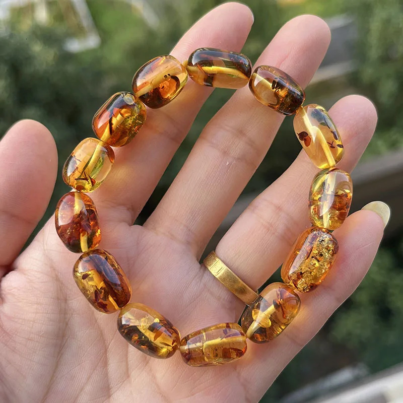 100% Real Piebald Amber Bracelet for Unisex 2025 Natural Genuine Plant Flower Irregular Beads Factory Baltic Amber Jewelry 250628