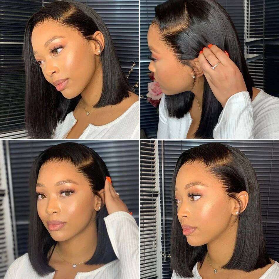 Wear And Short Bob Straight Lace Front Human Hair Wigs Ready To Go Glueless Wig For Black Women