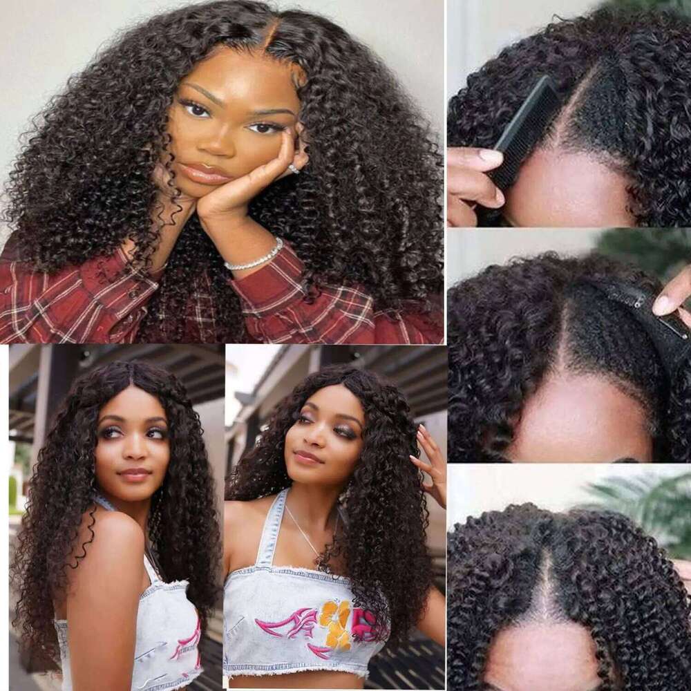 V Part Kinky Synthetic Hair Long Curly Afro Wigs For Black Women Deep Wave Water wave Full hine Made Wig