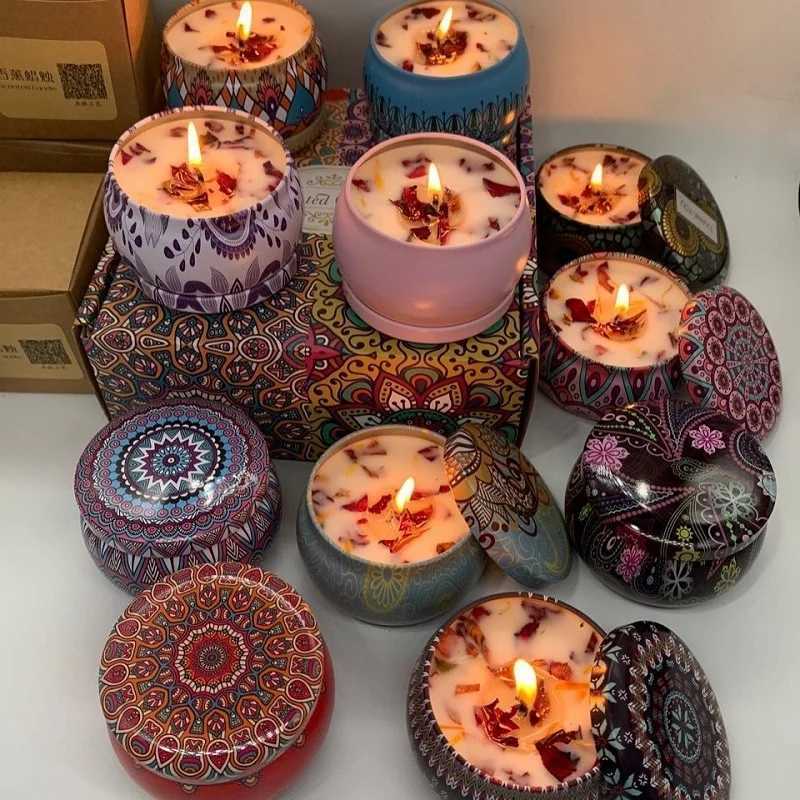 1PCS Vintage Candle Soy Wax Flower Fragrance Scented Candle Home Decoration Candle Jars for Wedding Ceremony Birthday Gift W250704
