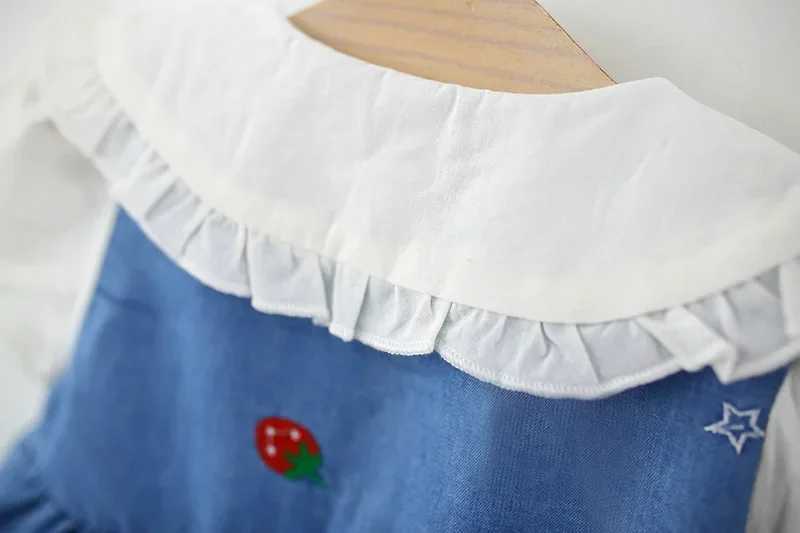 Childrens Summer Dress for Baby Girls New Korean Version Strawberry Collar Short Sleeve Denim Skirt Girls Casual Skirt R250704