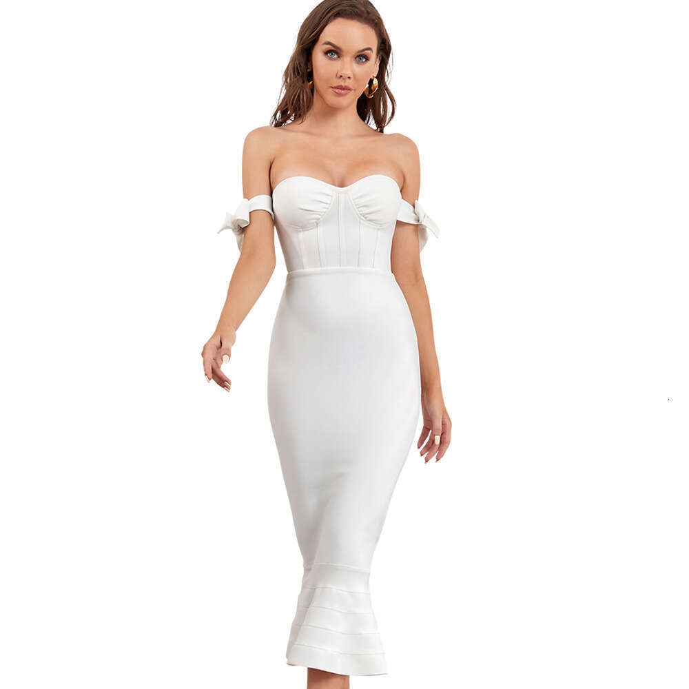 White Skirt Maxi Skirt Off Shoulder Strapless Sexy Bandage Mermaid Dress Tight Fitting Tie Up Evening Gown Women S Fashion Long Skirt