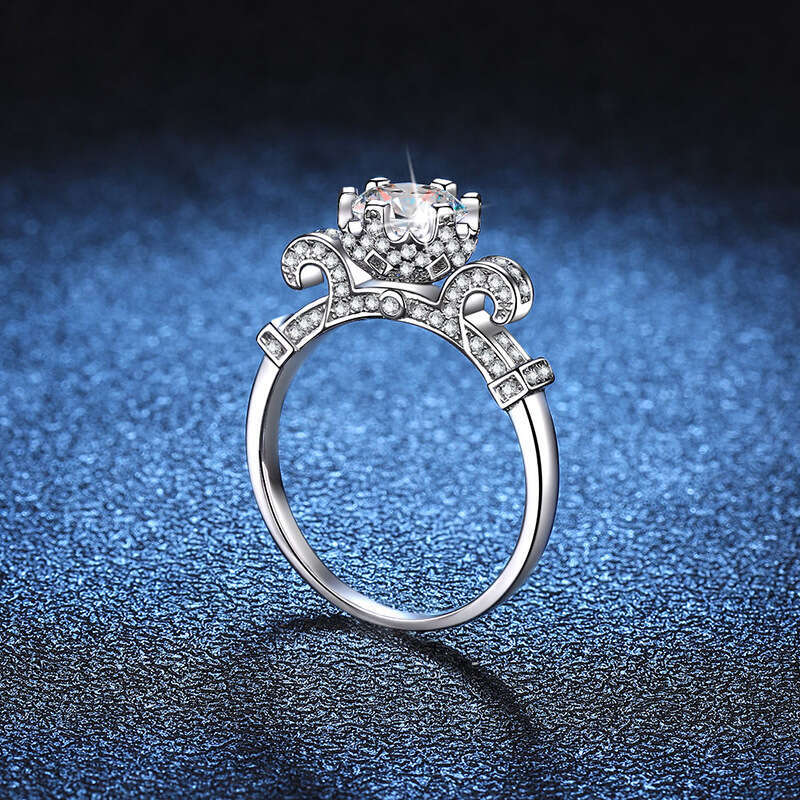 Luxury MoiS925S925anite S925 S925terling S925ilver ClaS925S925ic S925ix-Prong Crown for Women Romantic Flower PropoS925al Ring 684