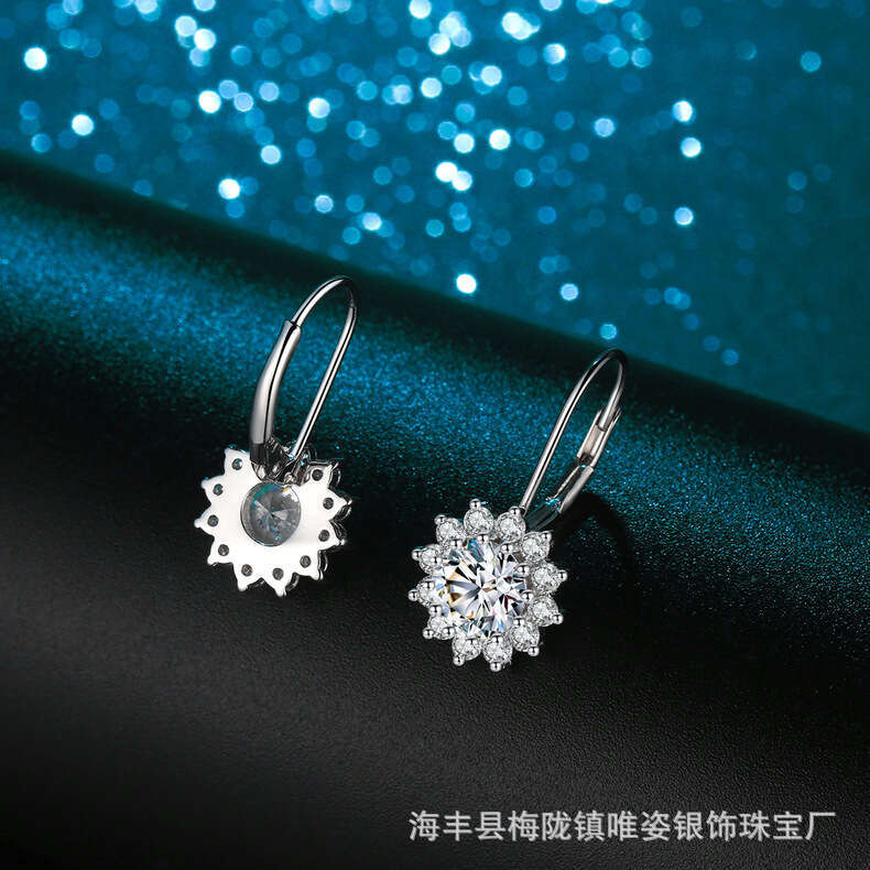 S925 Pure S925ier New Ear Hook ClaS925S925ic Elegant S925uower One caratS925 MoiS925S925anite EarringS925 for Women 1fd