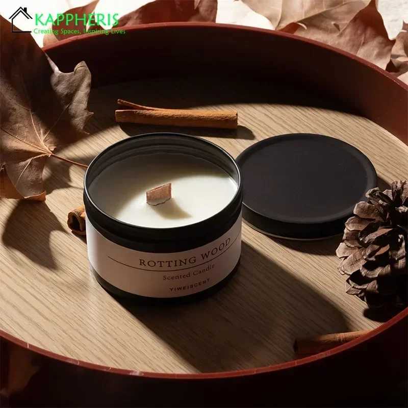 Black Tin Can Scented Aromatic Candles Wooden Wick Candle Jars With Lid Classic Home Decorative Candles Dried Flower W250704