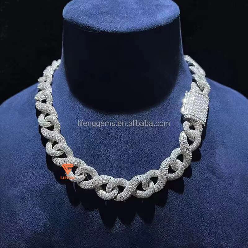 14MM Hot Selling Silver Moissanite Necklace VVS Diamond Luxury Cuban Chain in Hip-Hop Style With Gold Plating