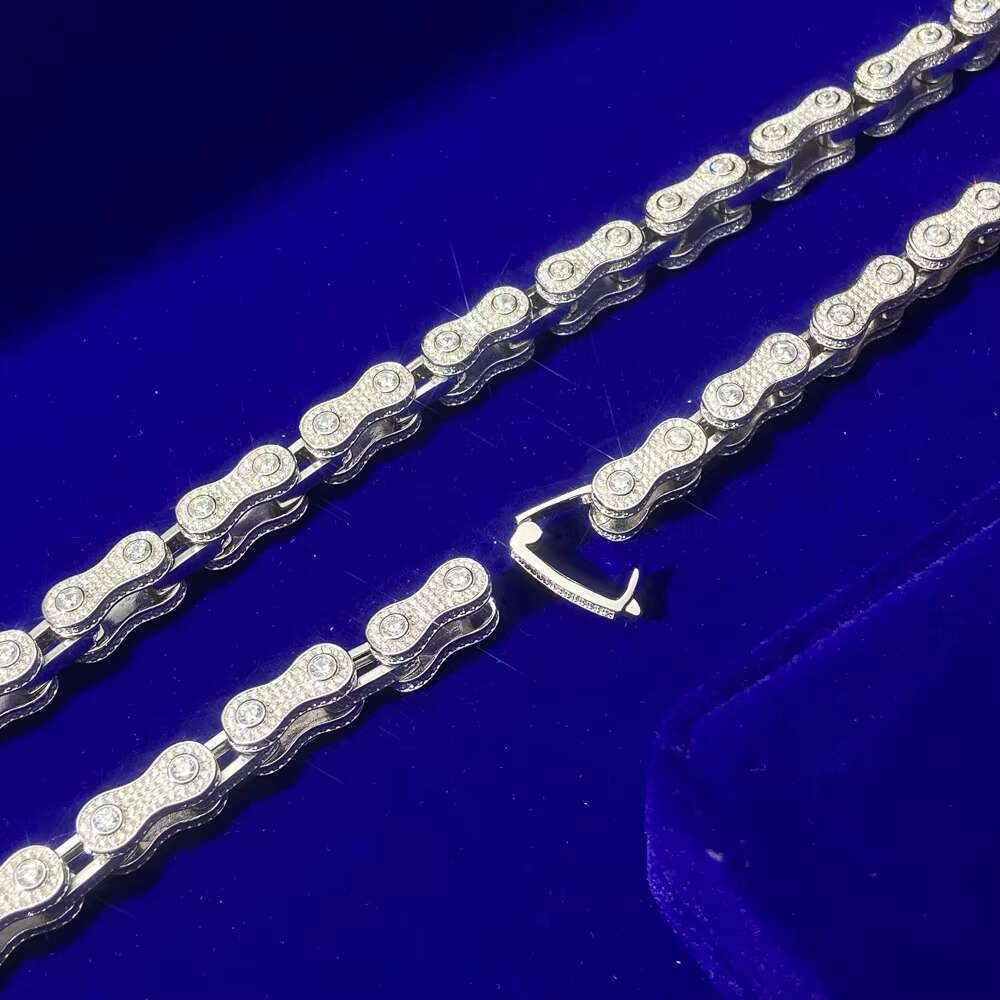 Hip Hop Jewelry White Gold Plated Iec Out VVS Moissanite 925 Sterling Silver Bicycle Motorcycle Chain Necklace for Men