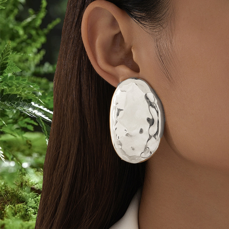 Irregular Round Textured Elegant Korean High-end Unique Simple Style Niche Earrings