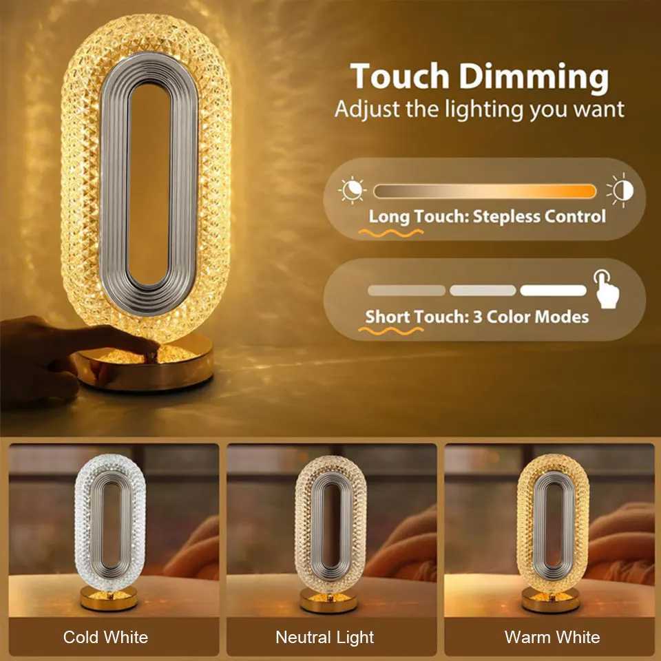 3 Colors LED Crystal Table Lamp USB Bedside Minimalist Modern Night Light Recharge Desk Lamp Bedside Bedroom Decorative LightXJ250703