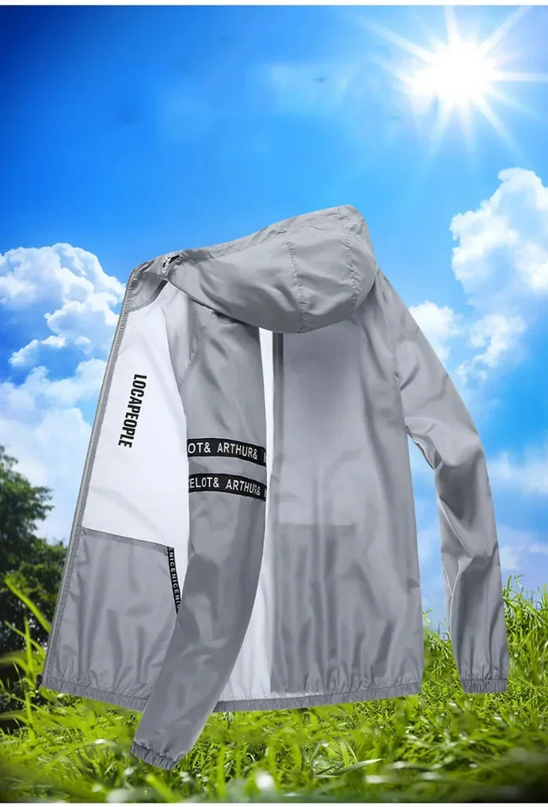 Summer Sun Protection Clothing Mens Casual Waterproof Quick-drying Bicycle Hooded Jacket Plus Size Hiking Thin Skin windbreaker 250704