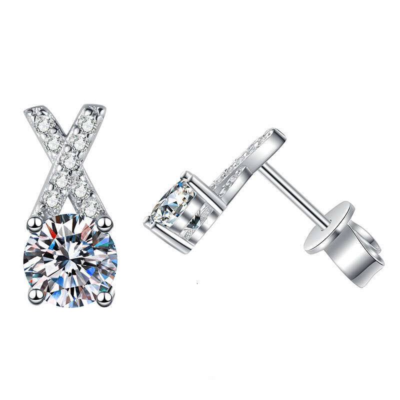 S925 Pure S925ier for Women Korean S925tyle FreS925h S925imple X-S925haped 50 caratS925 D Color MoiS925S925anite EarringS925 1d6