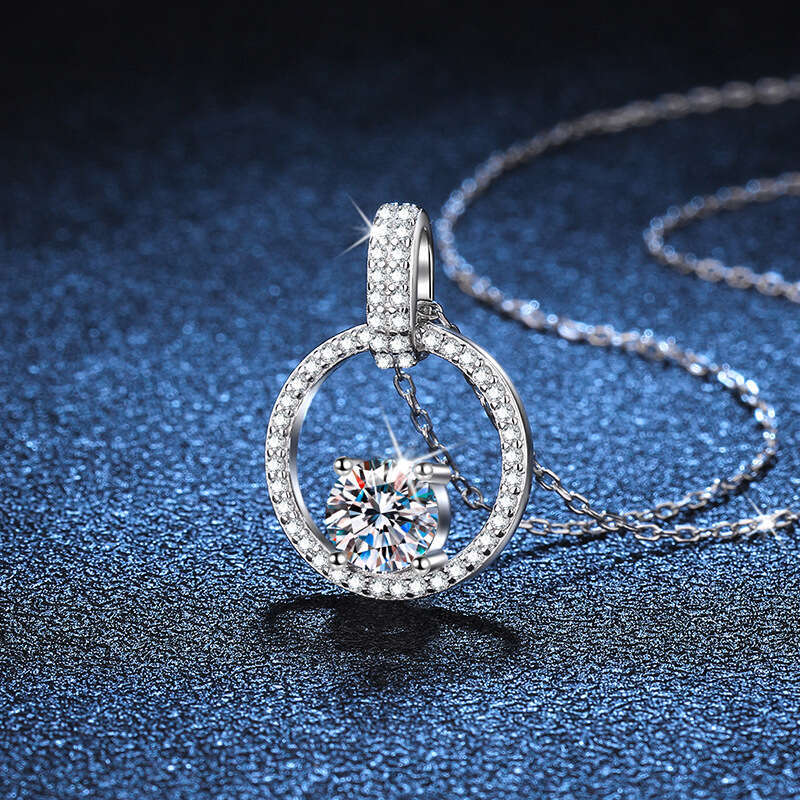 S925 Pure S925ier One caratS925 Necklace Padlock Round Pendant Micro Paved Full Dia MoiS925S925anite Clavicle Chain for Women 9e8