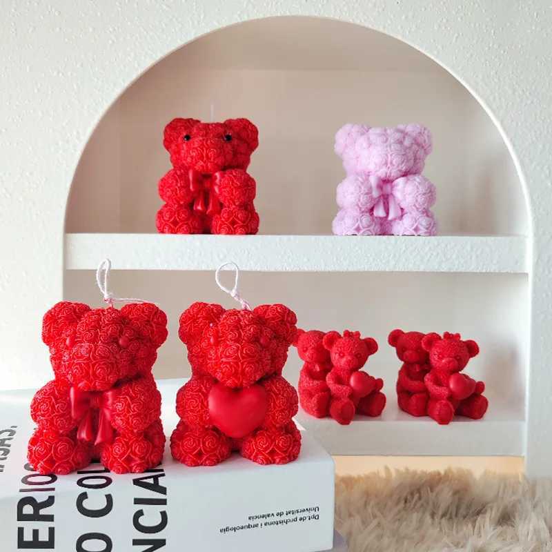 1pc Rose Bear Scented Candle for Valentines Day Roses Bears for Birthday Anniversary Home Decoration Gift Matching W250704