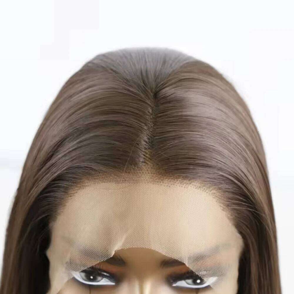 Dark Synthetic Lace Frong Silk Straight Hair Glueless for Women Long Women'S Wigs Cosplay Chocolate Brown Wig