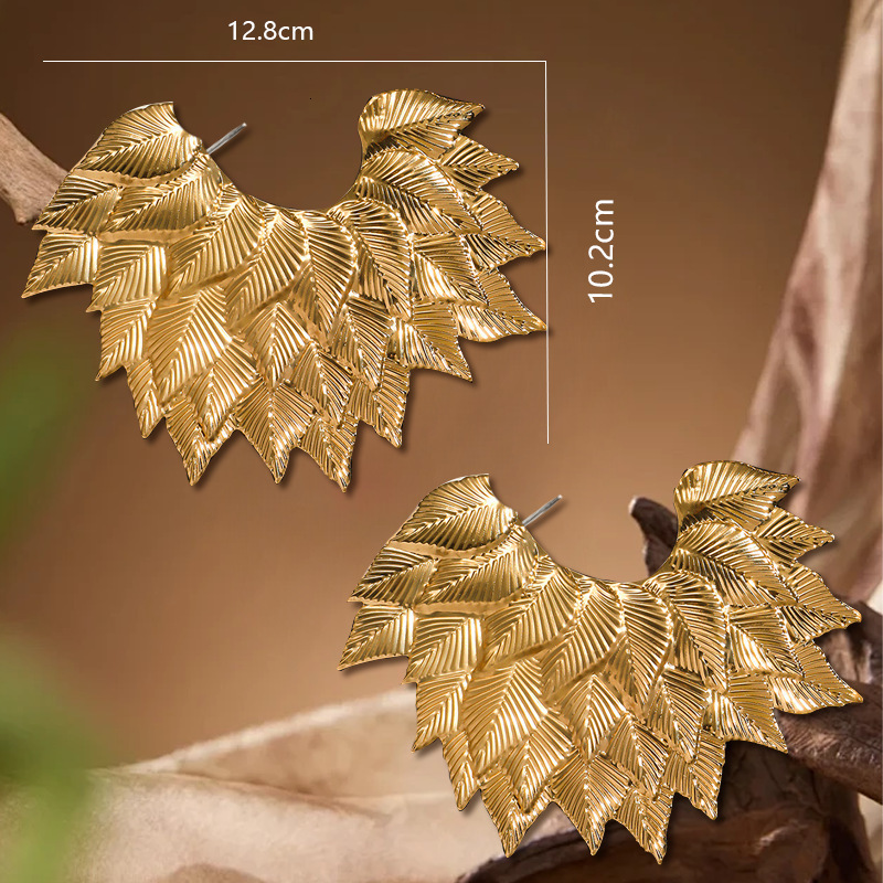 Fashion Versatile Simple Personality Exaggerated Multi-layer Leaf Earrings for Women
