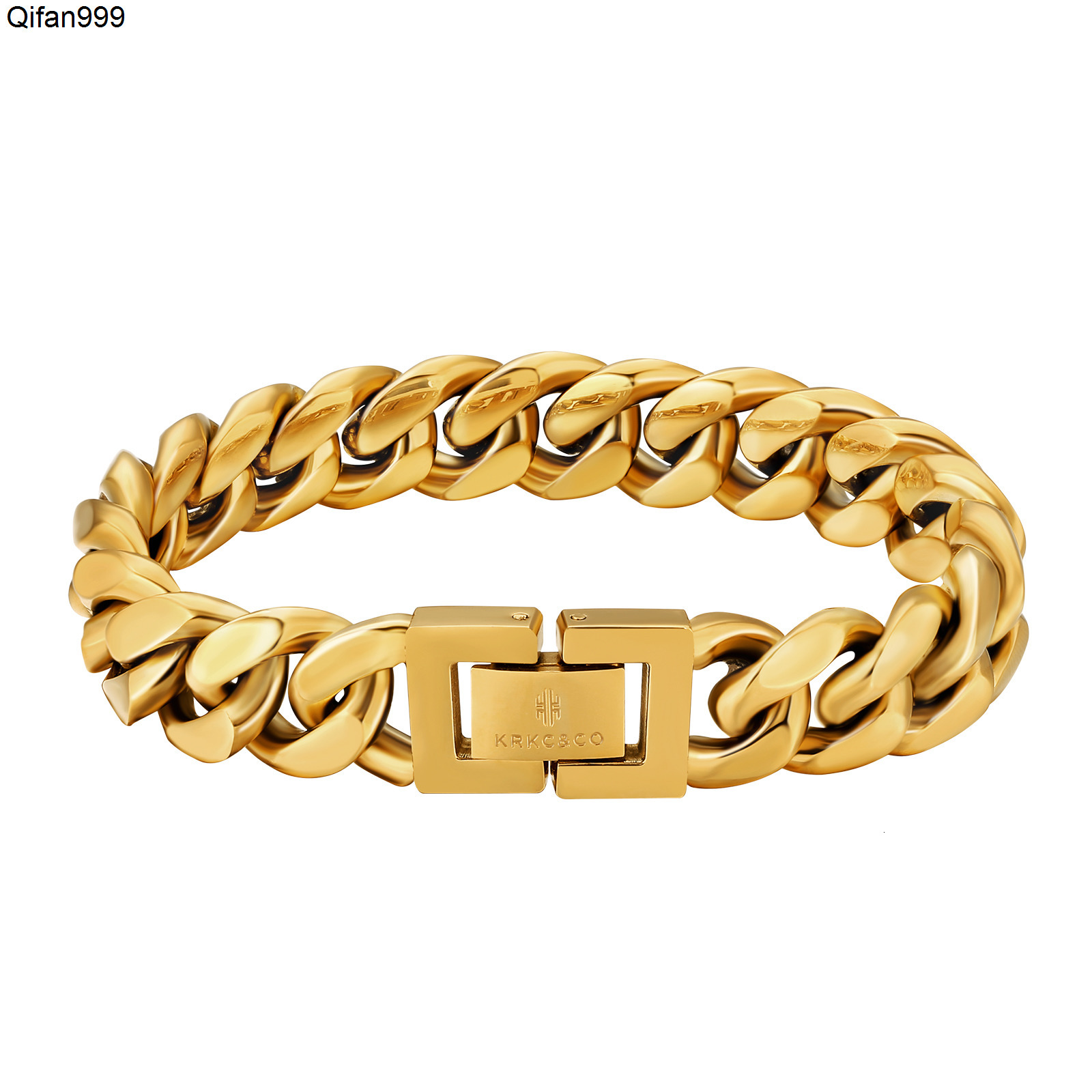KRKC Wholesale Hip Hop Jewelry Tarnish Free 8mm 10mm 12mm 18K Gold Plated Stainless Steel Miami Cuban Link Bracelet Mens Chains