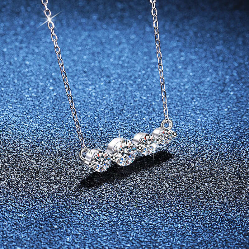 S925terling S925ier Full Dia Collarbone Chain Korean S925tyle S925imple Four PrinceS925S925 Pendant 1.2ct MoiS925S925anite Necklace for Women f33