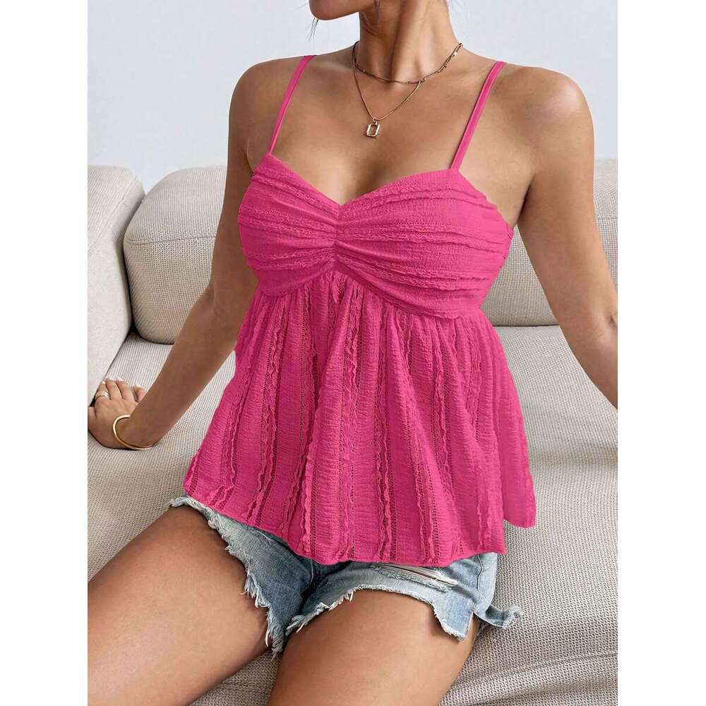 2025 New Summer Sexy Chiffon Lace Trim Camisole Top European and American Style Casual Fashion Trendy Clothing