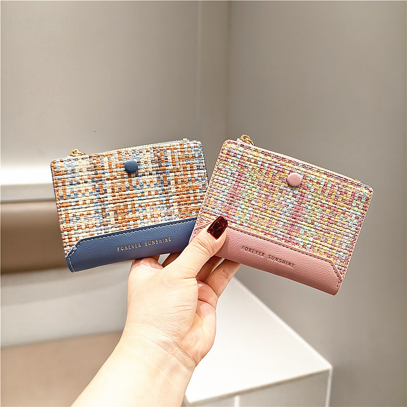 Free Shipping Designer Bag Hot Sale New Woven Women's Wallet Fashion Simple High-end Short PU Card Holder Coin Purse