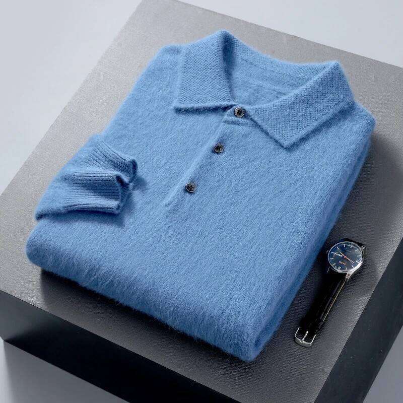 Pullover Men's Polo Neck 100% Mink Cashmere Knitted Sweater Casual Loose Large Size Long Sleeve 23 Winter Korean Version 250704