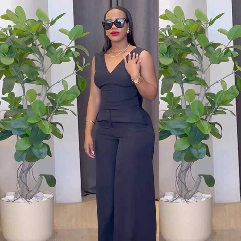 Two Piece Sets Women Pant Set Slveless V Neck Casual Pants Y2k Tops Wide Leg Long Pants High Waist Elegant Party Strtwear X250704
