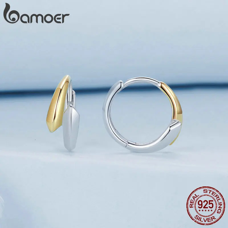 925 Sterling Silver Simple Two-tone Ear Buckles Classic Hypoallergenic Hoop Earrings for Women Fine Jewelry Gift BSE1021 250703