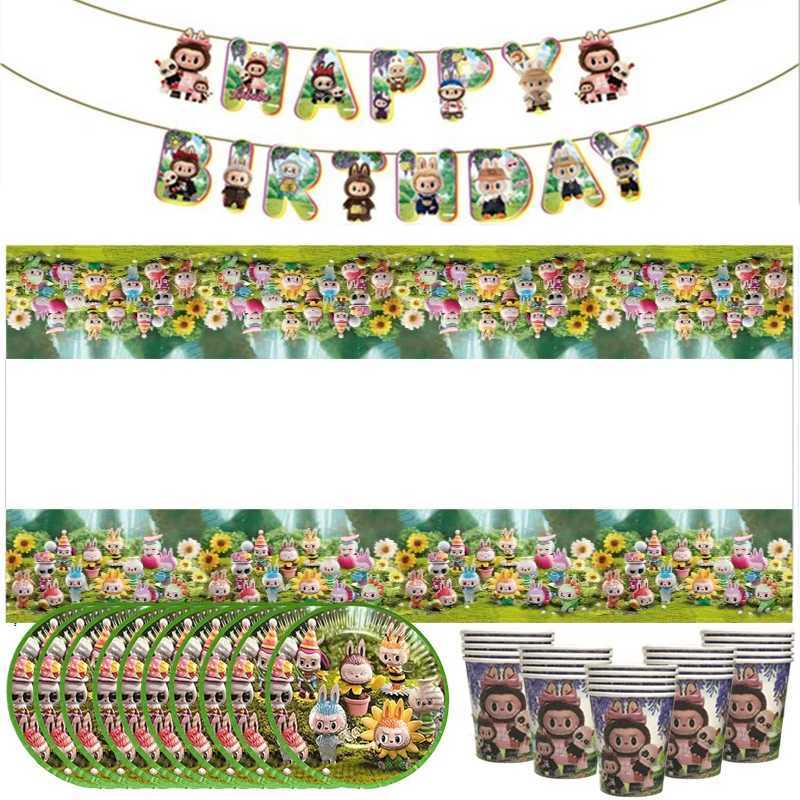labubu Childrens birthday party gift bags Tablecloth cups Festive birthday party supplies candy bags anime themed peribles Z250703