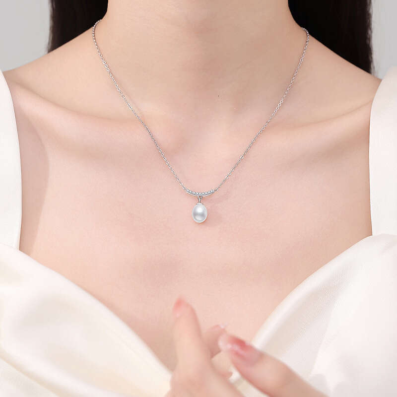 S925 Pure S925ier Necklace for Women, MoiS925S925anite Necklace, Natural FreS925hwater Pearl, S925imple S925mile Pendant cf2
