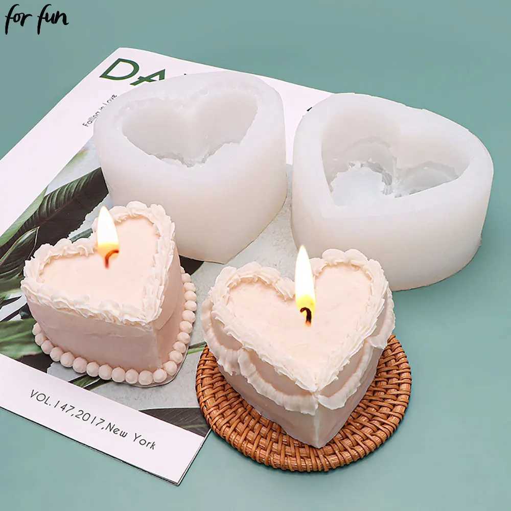For Fun Heart Cake Shaped Candle Silicone Mold DIY Handmade Soap Plaster Aromatherapy Candle Cake Decoration Mold Gift Making W250704