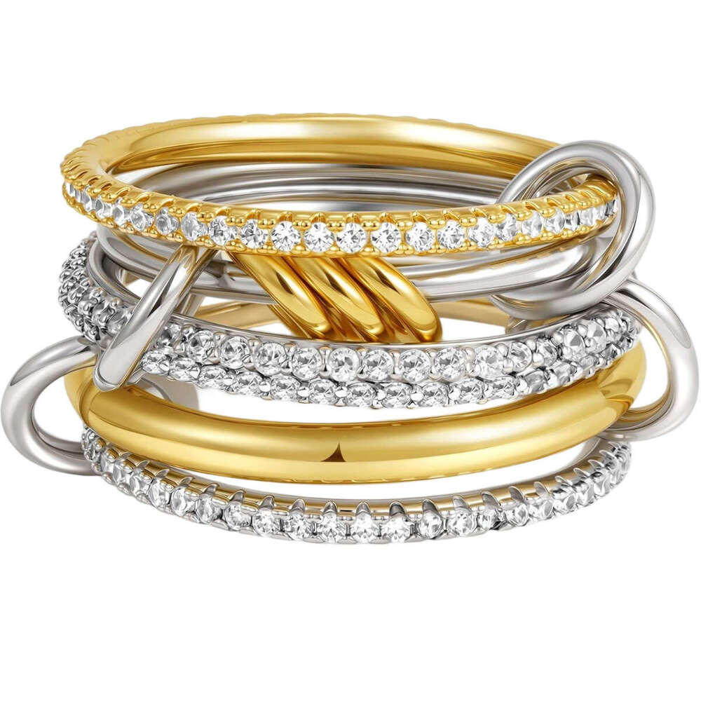 Designer Hot New Product Stacked Cubic Zirconia Copper Thick High Gloss Gold Silver Double Ring