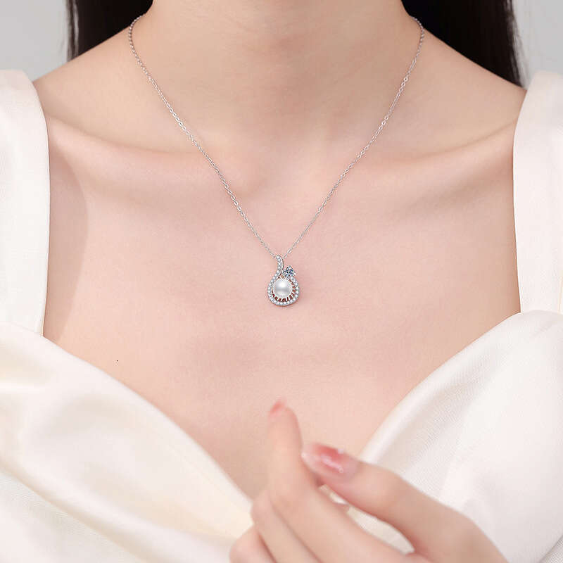 S925 Pure S925ier Natural FreS925hwater Pearl Pendant VerS925atile Water Drop S925hape MoiS925S925anite Necklace 536