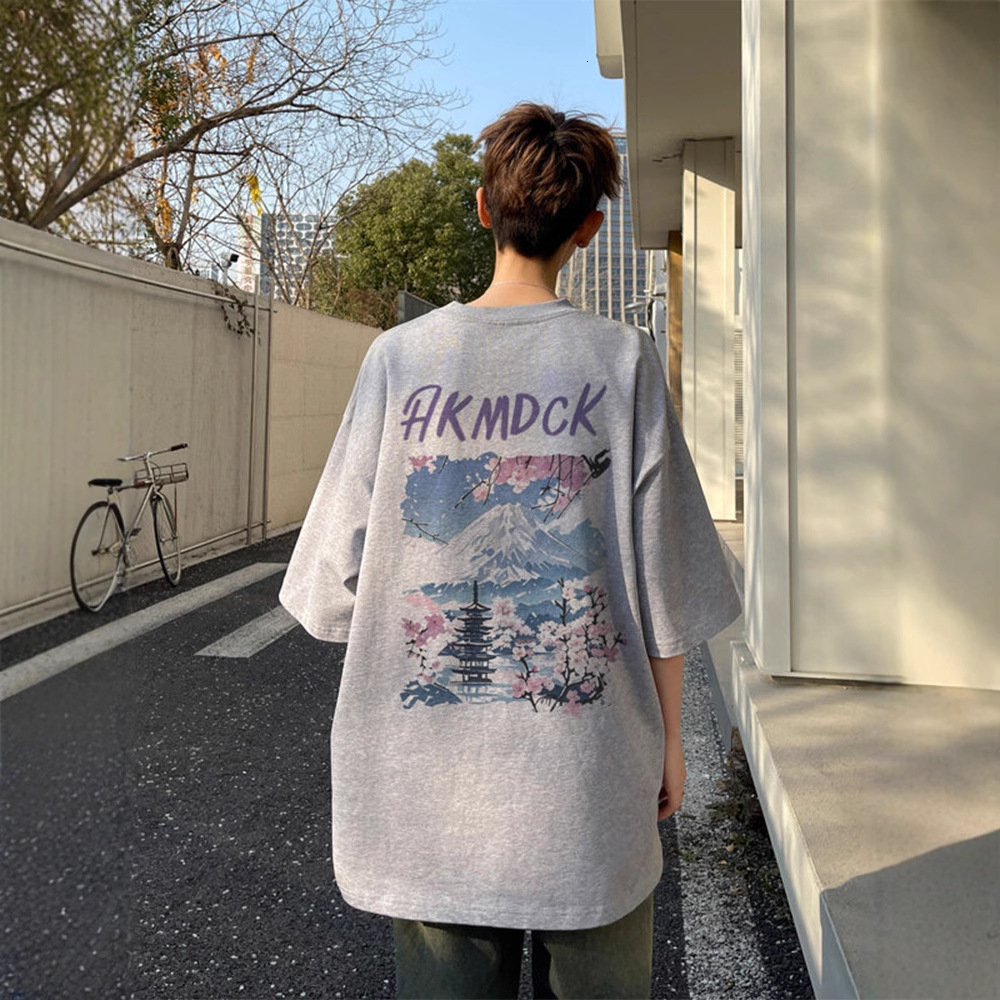 Mount Fuji Print Round Neck Short Sleeve T-Shirt for Men Designer short sleeves 2025 Summer Thin American High Street Fashion Brand Five-Sleeve Couple