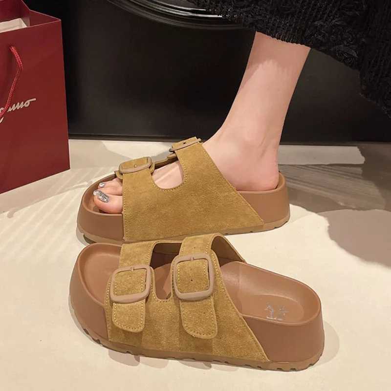 Bebealy Women Slippers Summer New Casual With A Buckle Womens Shoes Retro Trend Slippers Beach Slippers Round-headed Flip-Flops W250704