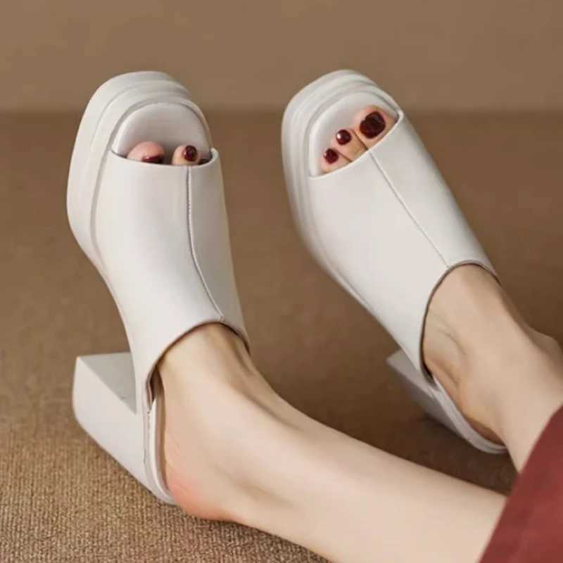 Womens Slippers Summer New High Heels Thick Bottom Round Head Open Toe Simple Sandals Casual Comfort Increase Root Slippers W250704