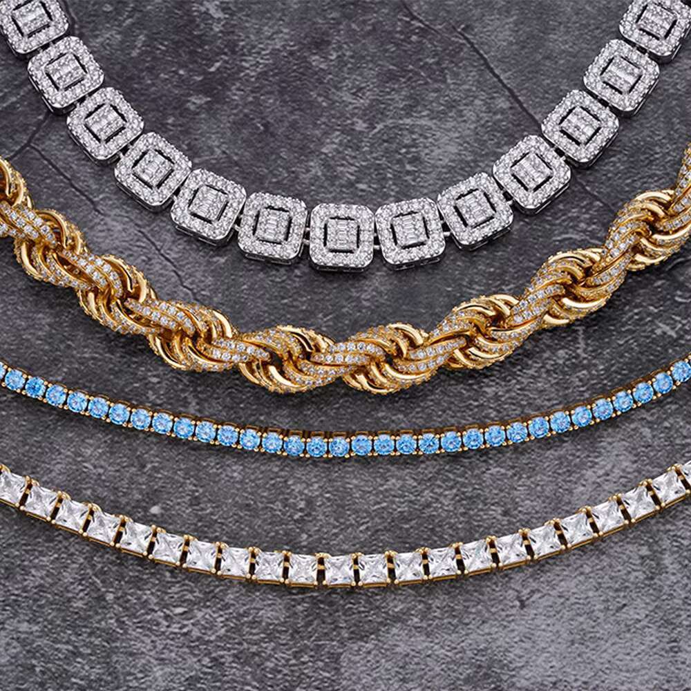Hip Hop Moissanite Diamond Tennis Chain 925 Sterling Silver Vvs Cubic Zirconia 2Mm 3Mm 4Mm 5Mm White Gold Tennis Chain