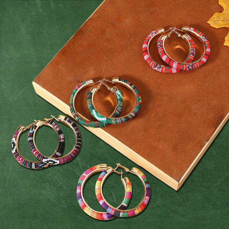Bohemian Style C-Shaped Colorful Fabric Strip Niche Design Fashion Trend Women's Hoop Earrings