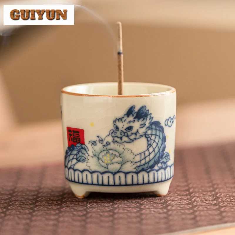 Creative Dragon Play Flower Ru Kiln Incense Seat Line Insert Incense Burner Home Burner Base Furnace Tea Set Accessories Crafts W250704