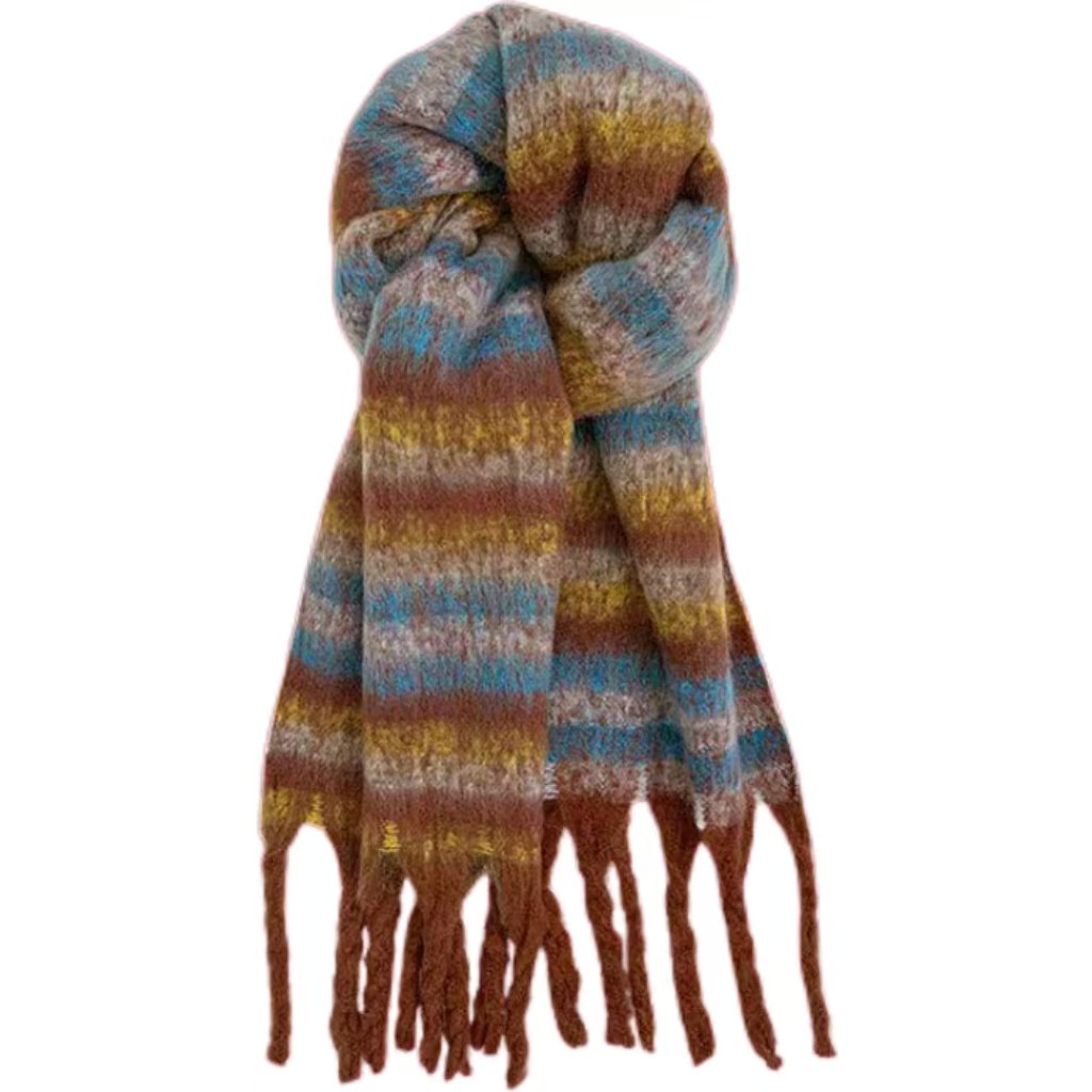 T1131 contrast color scarf winter warm cold thickened shawl dual-purpose furry versatile neck scarf