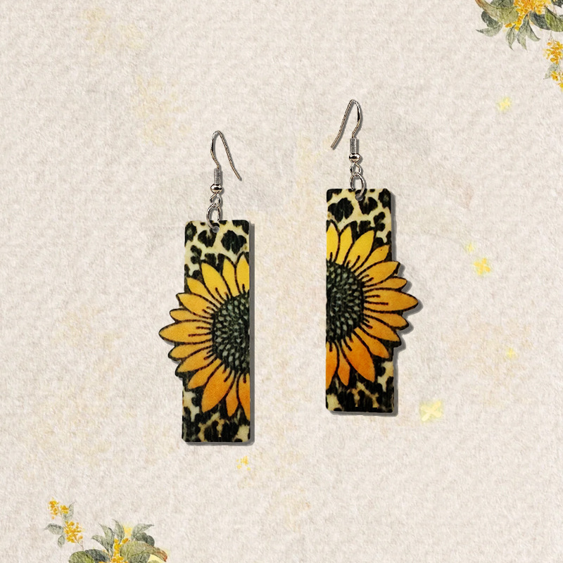 1 Pair Of Suower Earrings Asymmetric Style Leopard Print Acrylic