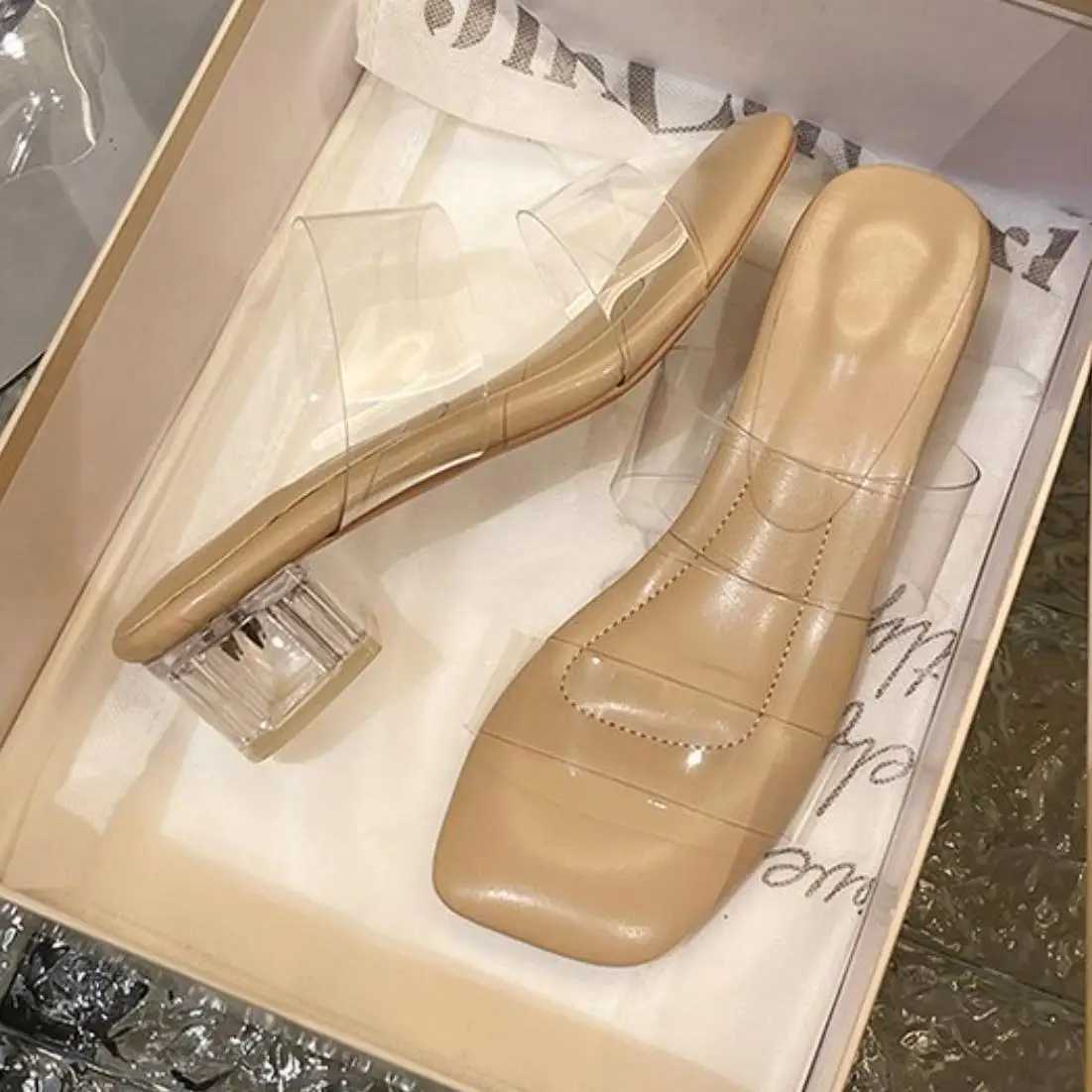Summer Women Pumps Sandals PVC Jelly Slippers Open Toe High Heels Women Transparent Perspex Slippers Shoes Clear Heel Sandals W250704
