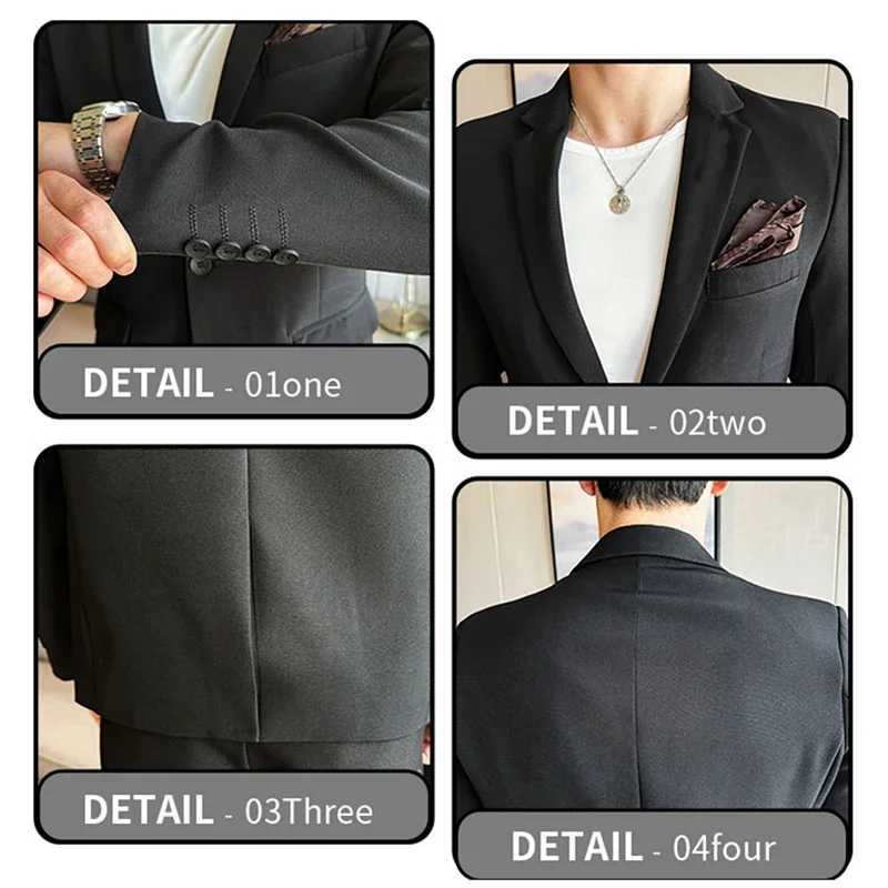 Black Mens Office/Interview Suit 3 Piece Fashion Slim Fit Jackets and Vest with Trousers Asian Size Gray Men Sets X250704