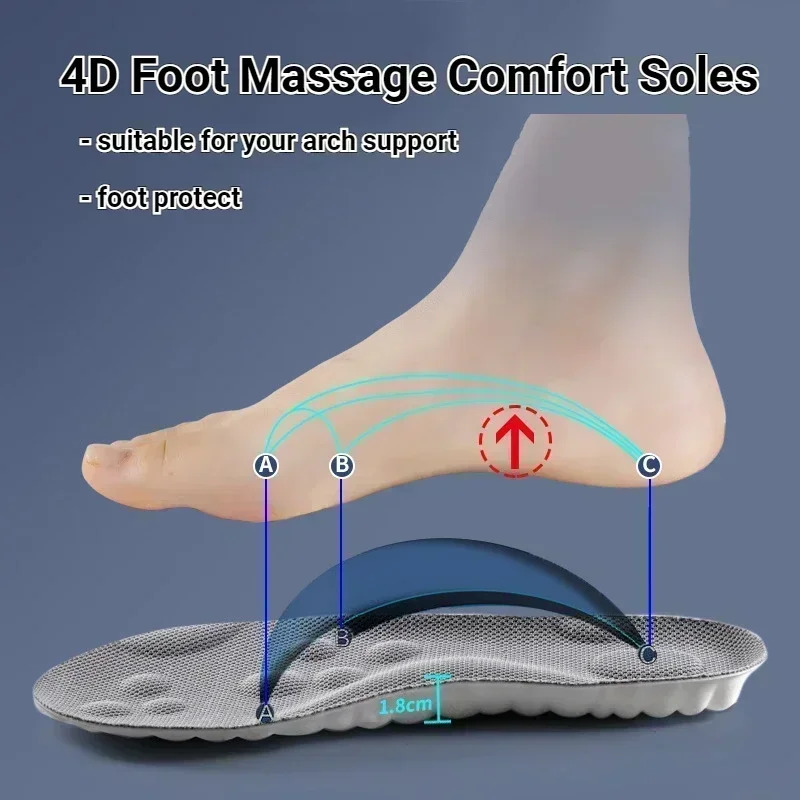 4D Latex Sport Insoles Soft High Elasticity Shoe Pads Breathable Running Basket Shoe Sole Arch Support Orthopedic Inserts Unisex 250704