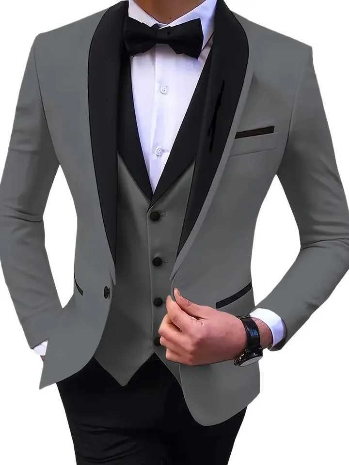 Elegant Slit Mens Suits 3 Piece Black Shawl Lapel Casual Tuxedos for Wedding Groomsmen Suits Men (Blazer+Vest+Pant) X250704