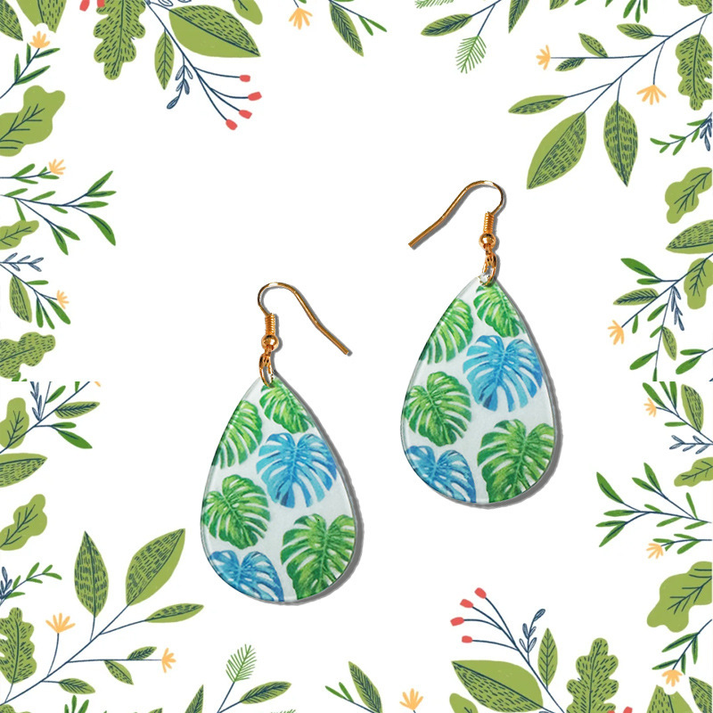 Jewelry Fresh Sweet Teardrop Butterfly Turtle Leaf Floral Transparent Acrylic Earrings