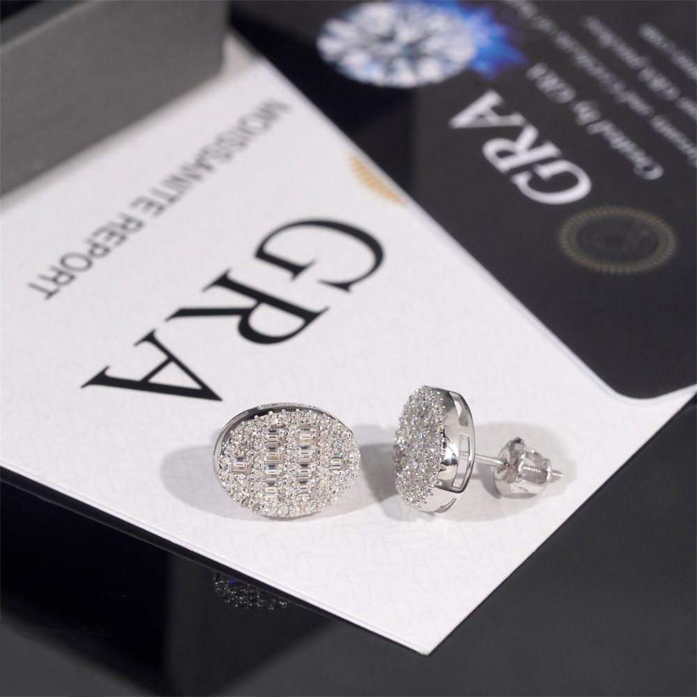 Pass Diamond Tester GRA Certified VVS Diamond 925 Sterling Silver Oval Baguette Moissanite Stud Earrings Men Earring